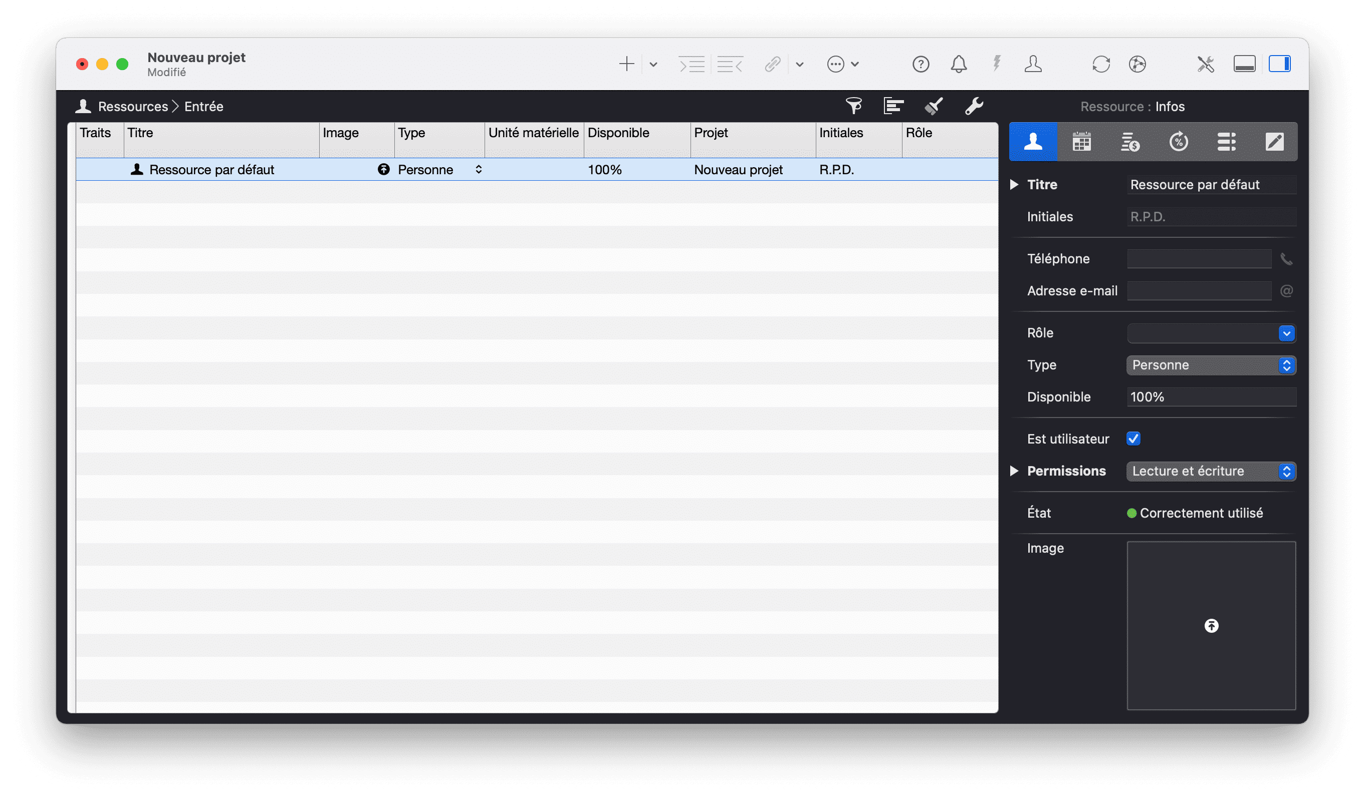 ressource par défaut