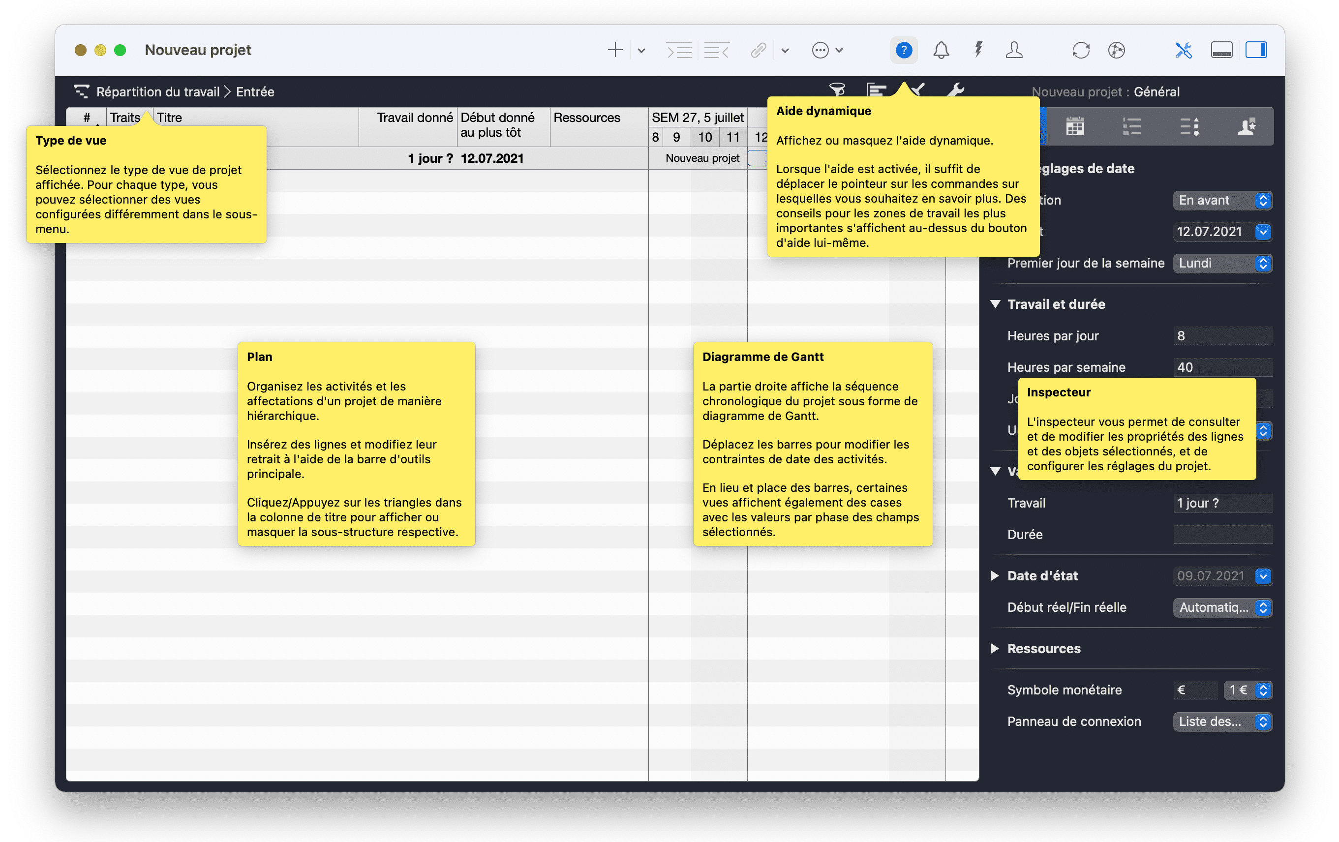 Aide dynamique dans Merlin Project