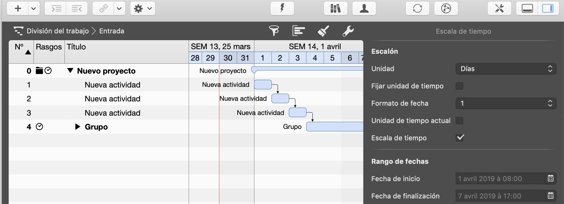 Mostrar línea de tiempo en la escala de tiempo