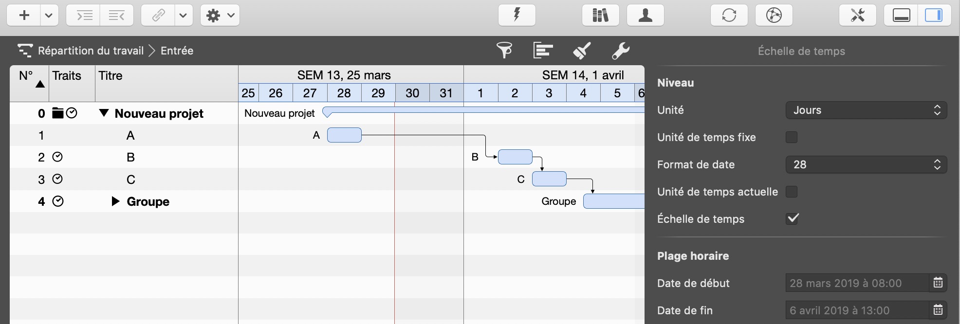 Afficher la ligne du temps dans l'échelle de temps