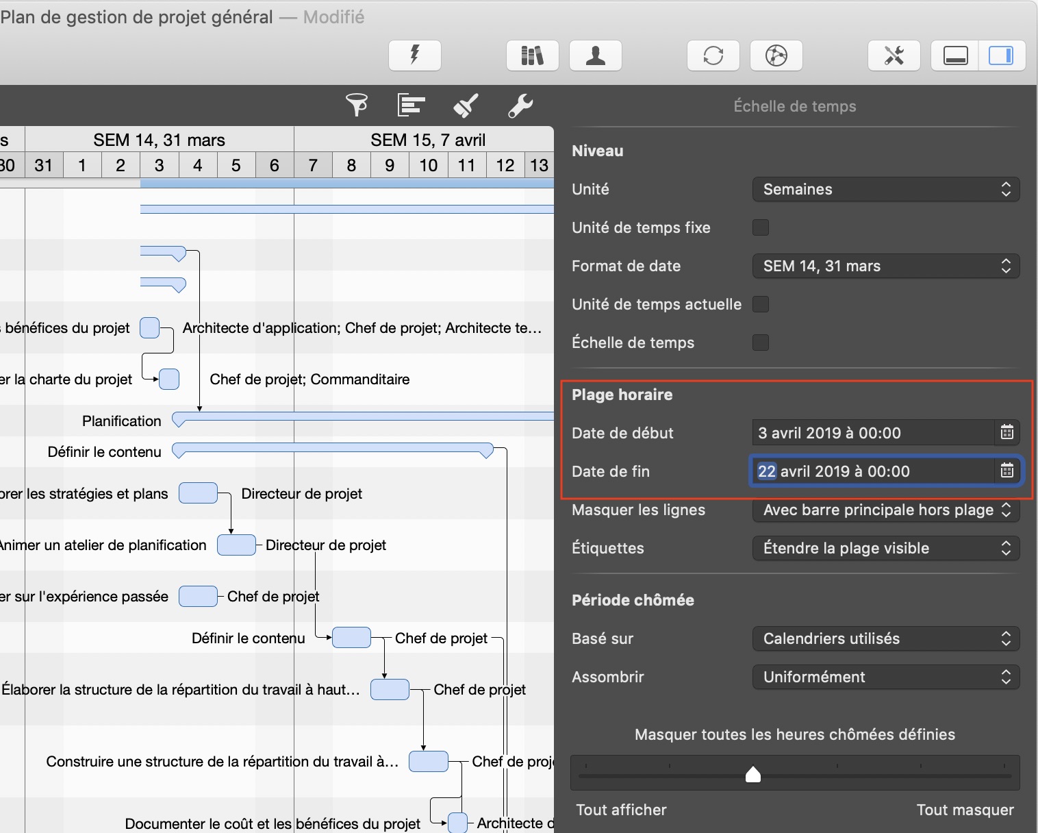 Limiter la plage de dates dans Merlin Project