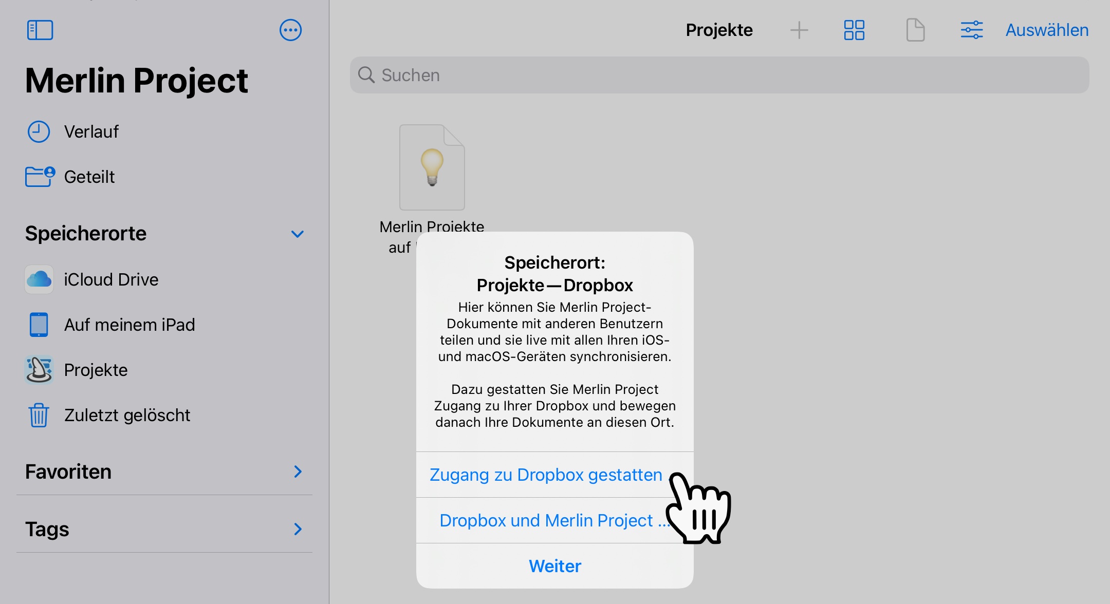 Merlin Project Zugang zur Dropbox gestatten