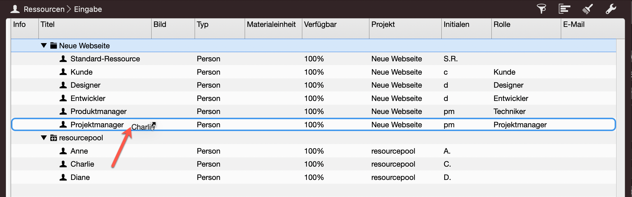 Übernahme eines Ressourcenpool-Elements und Verknüpfung mit einer bestehenden Ressource