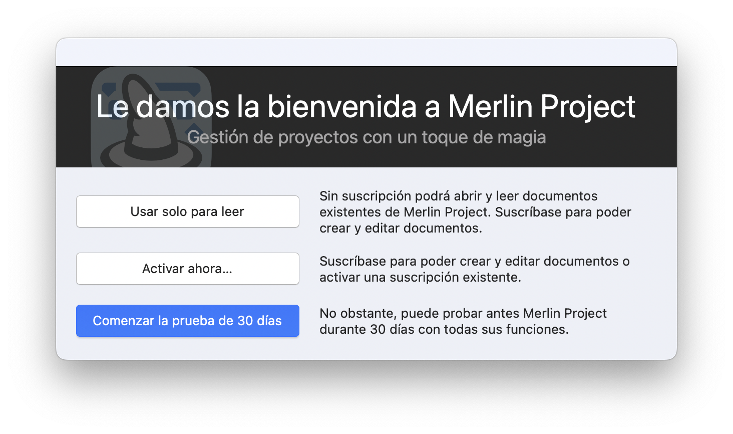 Pantalla de inicio en Merlin Project Pantalla de inicio en Merlin Project