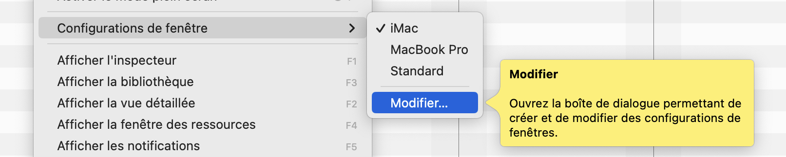 Fenêtres > Configurations des fenêtres > Modifier....